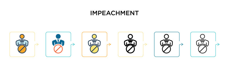 Impeachment vector icon in 6 different modern styles. Black, two colored impeachment icons designed in filled, outline, line and stroke style. Vector illustration can be used for web, mobile, ui