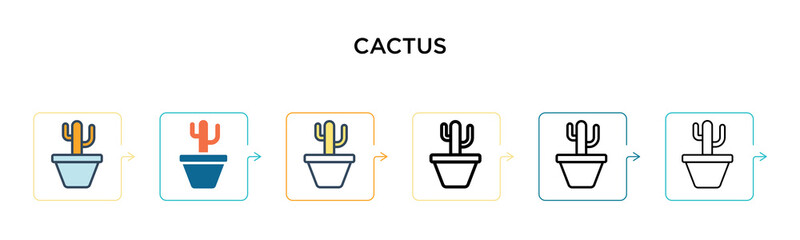 Cactus vector icon in 6 different modern styles. Black, two colored cactus icons designed in filled, outline, line and stroke style. Vector illustration can be used for web, mobile, ui
