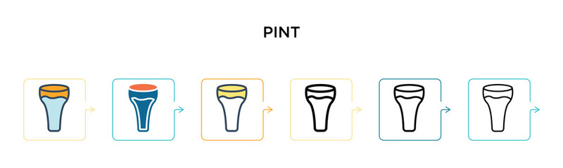 Pint vector icon in 6 different modern styles. Black, two colored pint icons designed in filled, outline, line and stroke style. Vector illustration can be used for web, mobile, ui
