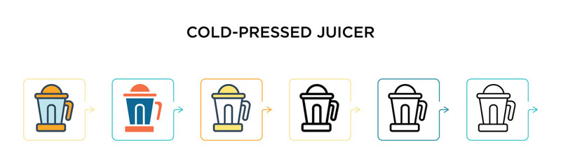 Cold-pressed juicer vector icon in 6 different modern styles. Black, two colored cold-pressed juicer icons designed in filled, outline, line and stroke style. Vector illustration can be used for web,