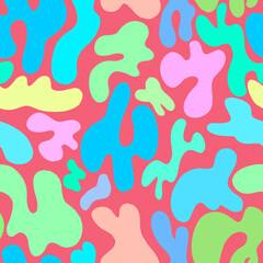  Abstract bright pattern of colored spots on a red background.A simple pattern of spots. ovals. Abstract style. Vector