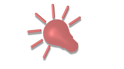 New red light 3d idea bulb icon on white background,bulb icon