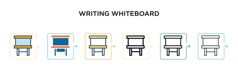Writing whiteboard vector icon in 6 different modern styles. Black, two colored writing whiteboard icons designed in filled, outline, line and stroke style. Vector illustration can be used for web,