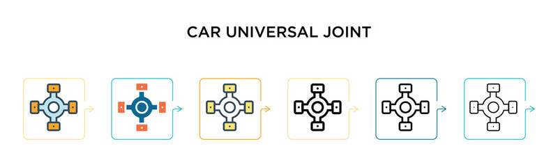 Car universal joint vector icon in 6 different modern styles. Black, two colored car universal joint icons designed in filled, outline, line and stroke style. Vector illustration can be used for web,