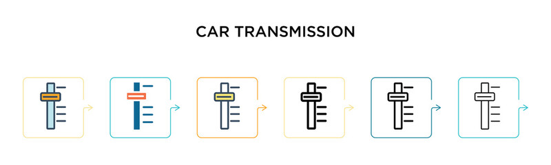 Obraz premium Car transmission vector icon in 6 different modern styles. Black, two colored car transmission icons designed in filled, outline, line and stroke style. Vector illustration can be used for web,