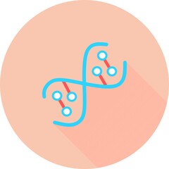 DNA spiral in circle icon with long shadows. Deoxyribonucleic, nucleic acid helix. Spiraling strands. Chromosome. Molecular biology. Genetic code. Genome. Genetics. Isolated vector illustration.