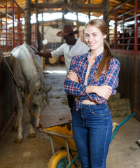 Portrait of woman horse farm worker