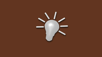 New white color 3d idea bulb icon on brown dark background