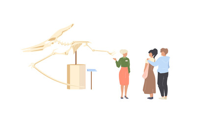 Paleontology museum tourist flat color vector faceless characters