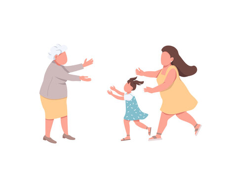 Grandmother welcome relatives flat color vector faceless characters