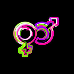 Symbol venus mars from multi-colored circles and stripes. UFO Green, Purple, Pink