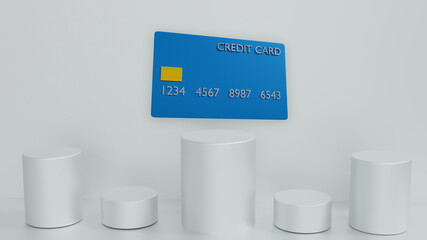 credit card mockup rotate moving on isolated wall white background concept to account graphic template paying shopping online finance business for payment e commerce to banking 3d rendering