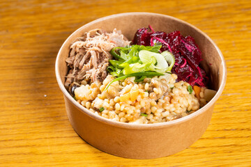 bowl of legumes with salad, healthy lunch