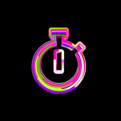 Symbol stopwatch from multi-colored circles and stripes. UFO Green, Purple, Pink