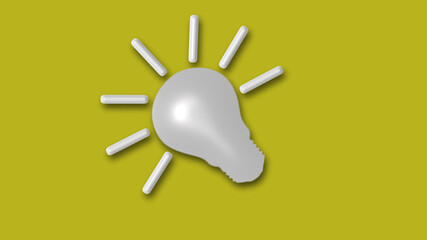 New white color 3d bulb icon on yellow background,idea bulb icon