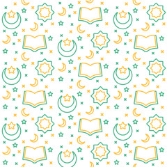 Fototapeta premium Islamic icon pattern ornament open book quran crescent moon star with dual tone color modern flat design,