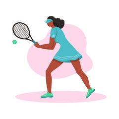 A young woman playing tennis. A flat character. Vector illustration.