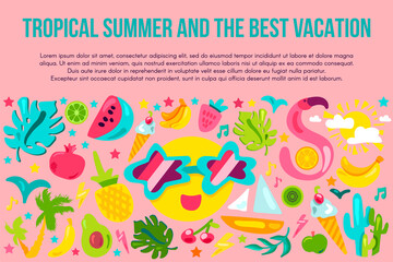 Summer vacation flat banner template