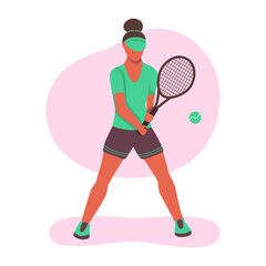 Obraz na płótnie Canvas A young woman playing tennis. A flat character. Vector illustration.