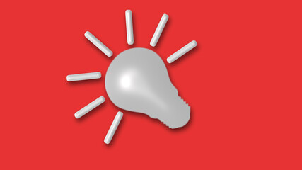 New white color 3d bulb icon on red background,idea light bulb