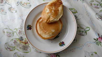 small pancakes on a plate for Breakfast
