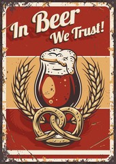 Obraz premium Retro poster with beer mug pretzel barley