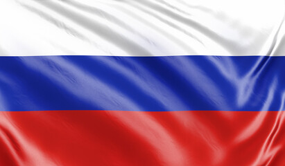 Banner. Realistic flag. Russia flag blowing in the wind. Background silk texture. 3d illustration.