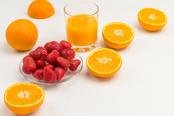 Orange juice, Oranges  strawberries for Healthy Diet Snack.