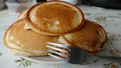 small pancakes on a plate for Breakfast