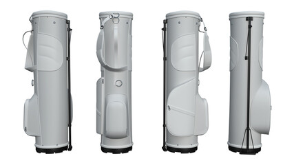 4 sides of plane white golf bag, die-cut image isolated on white background, For custom and personalized design ,golf bag business. 3d illustration.