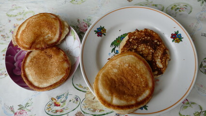 small pancakes on a plate for Breakfast