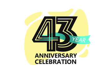 43 year anniversary, minimalist logo. jubilee, greeting card. Birthday invitation. year sign. Blue Ribbon space vector illustration on white background - Vector