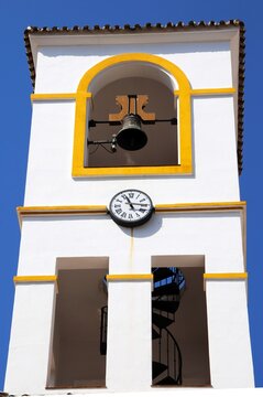 Church bell and clock tower, Benahavis, Spain.