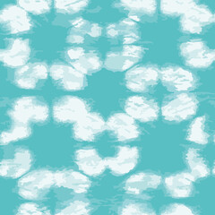 Fototapeta na wymiar Geometric tie dye grunge texture seamless vector pattern. Hand drawn shibori print. Aqua green textured Japanese background. Modern batik wallpaper tile. Watercolor endless backdrop for fabric