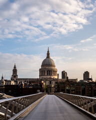 st pauls cathedral london viewed from the end of millenium bridge at sunrise