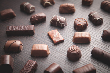 Chocolate candies. Sweet food. Background