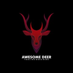 Vector Logo Illustration Awesome Deer Gradient Colorful Style.