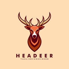 Vector Logo Illustration Head Deer Simple Mascot Style