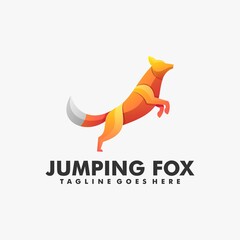 Vector Logo Illustration Jumping Fox Gradient Colorful Style.