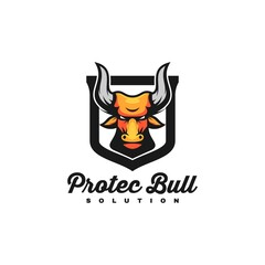 Vector Logo Illustration Protect Bull Simple Mascot Style