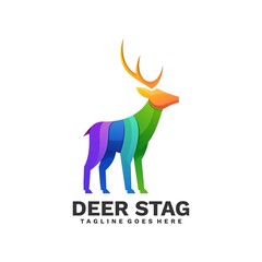 Vector Logo Illustration Deer Stag Gradient Colorful Style.