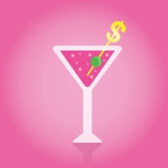 martini with dollar sign stirrer