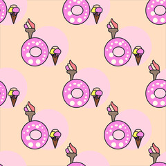 Seamless pattern of sweet doughnut. Can use for print, template, creating digital design work, card making, scrapbooks, paper crafts, invitations, digital albums, wedding stationery
