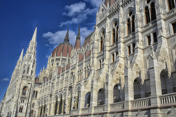 Fototapeta premium Budapest parliament landscape, tourist view of the capital of hungary in europe, architecture landscape