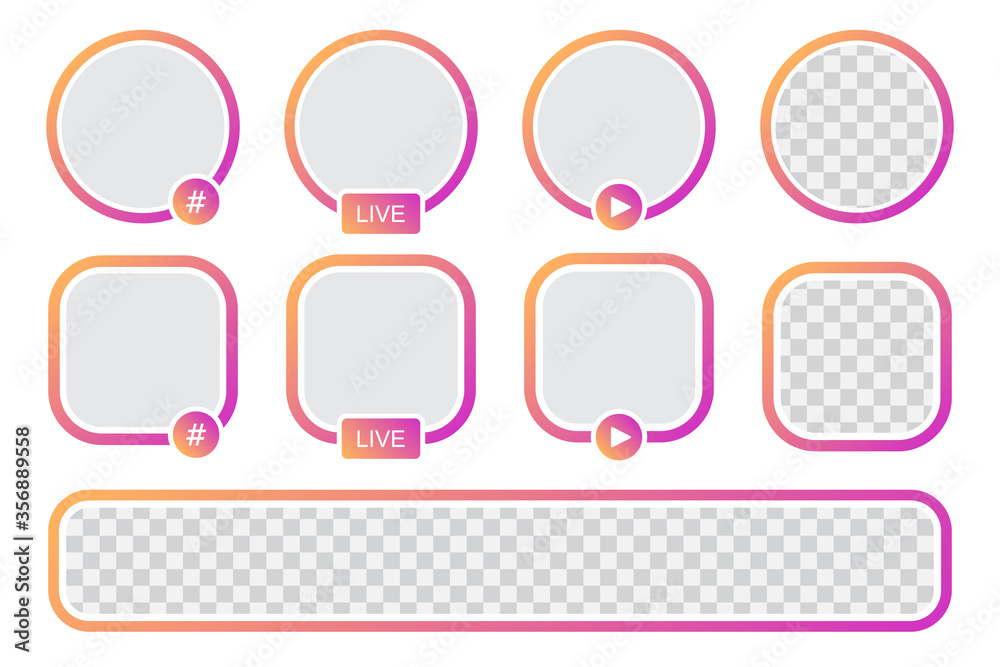 Aufkleber set of story icon frame template. avatar frames collection for social media. stories live frame mock