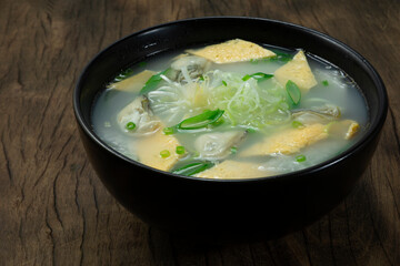 Oysters Soup with egg and radish Korean Food Style