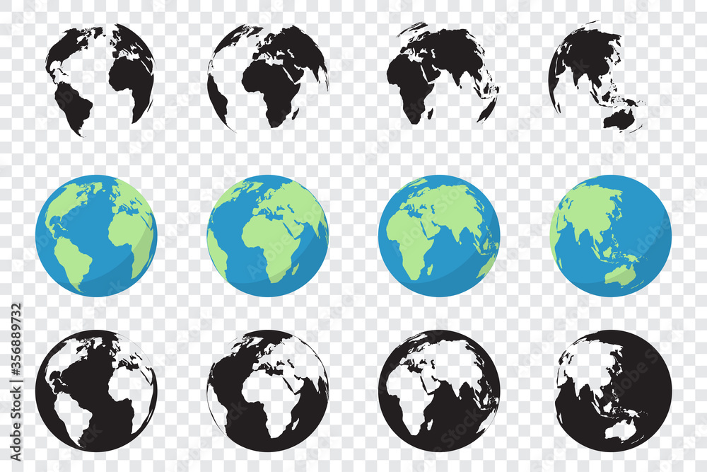 Aufkleber Set of Planet Earth icons in three different versions. Collection of Planet Earth icons