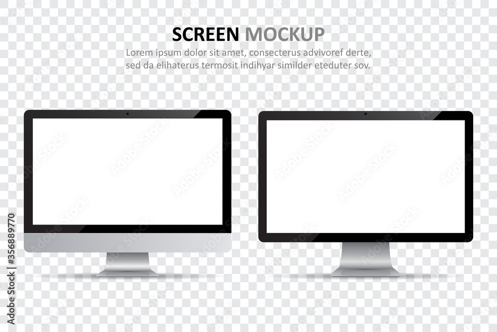 Poster Set of two different computer monitors with blank screen. Mock up of computer monitors. Collection of computer monitors with blank screen