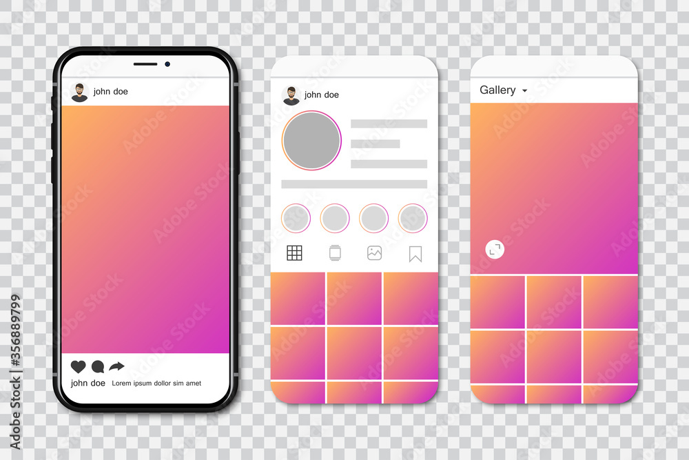 Aufkleber Mock up of smartphone with social network frames. Template of social network in smartphone. Set of social network frames