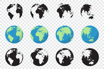 Set of Planet Earth icons in three different versions. Collection of Planet Earth icons